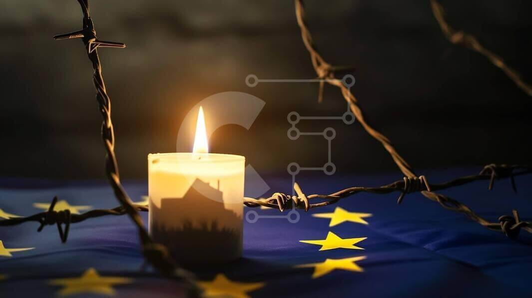 Intra Συλλεκτικό Ξύλινο Παζλ Plywood  4mm - Κερί στη σημαία της Ευρωπαϊκής Ένωσης με συρματοπλέγματα Σε Ξύλινο Κουτί - Διαστάσεις Puzzle: 10x10 cm – 25 κομμάτια