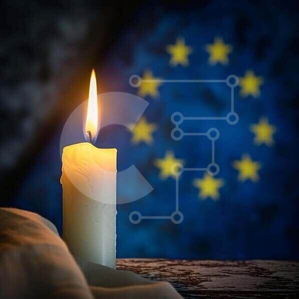 Intra Συλλεκτικό Ξύλινο Παζλ Plywood  4mm - Κερί με φόντο τη σημαία της Ευρωπαϊκής Ένωσης Σε Ξύλινο Κουτί - Διαστάσεις Puzzle: 10x10 cm – 25 κομμάτια