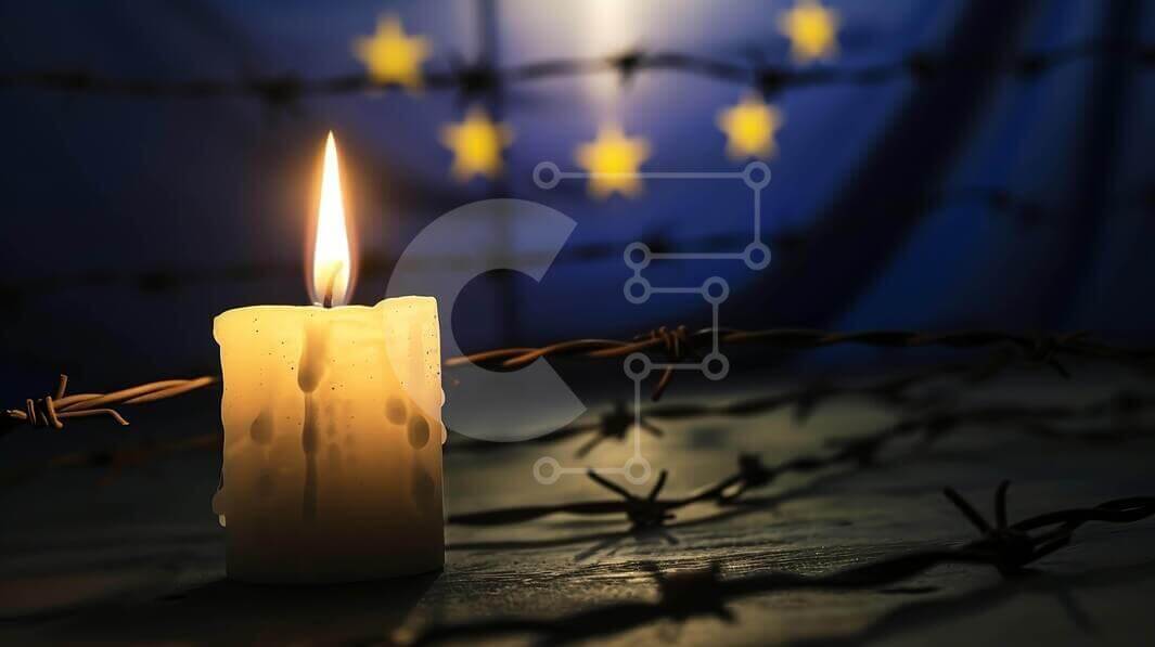 Intra Συλλεκτικό Ξύλινο Παζλ Plywood  4mm - Φως κεριών ανάμεσα σε συρματοπλέγματα που συμβολίζει την ελπίδα και την ανθεκτικότητα Σε Ξύλινο Κουτί - Διαστάσεις Puzzle: 10x10 cm – 25 κομμάτια