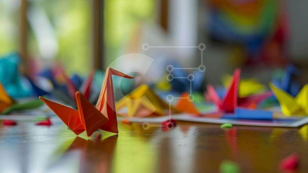 Intra Συλλεκτικό Ξύλινο Παζλ Plywood  4mm - Πολύχρωμες δημιουργίες Origami σε ξύλινο τραπέζι Σε Ξύλινο Κουτί - Διαστάσεις Puzzle: 10x10 cm – 25 κομμάτια