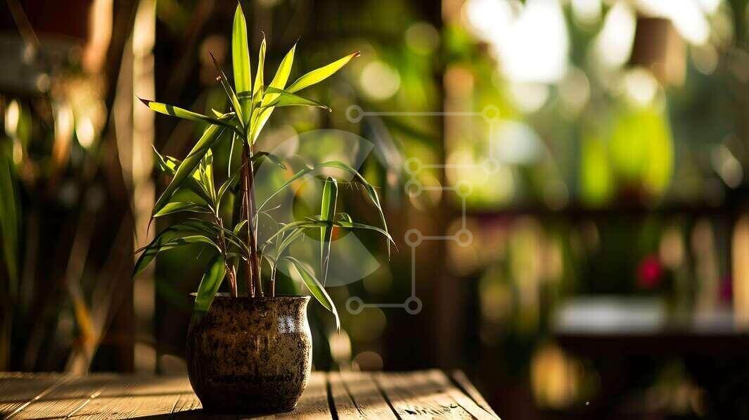 Intra Συλλεκτικό Ξύλινο Παζλ Plywood  4mm - Φυτό μπαμπού σε γλάστρα σε απαλό φωτισμό Σε Ξύλινο Κουτί - Διαστάσεις Puzzle: 10x10 cm – 25 κομμάτια