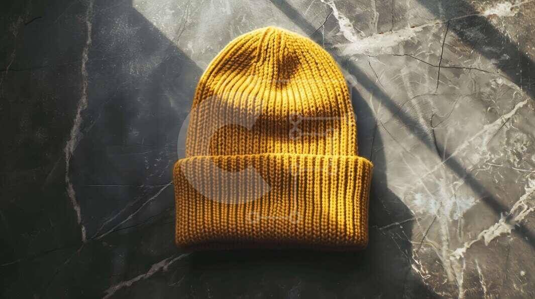 Intra Συλλεκτικό Ξύλινο Παζλ Plywood  4mm - Κίτρινο πλεκτό Beanie σε σκούρα μαρμάρινη επιφάνεια Σε Ξύλινο Κουτί - Διαστάσεις Puzzle: 10x10 cm – 25 κομμάτια