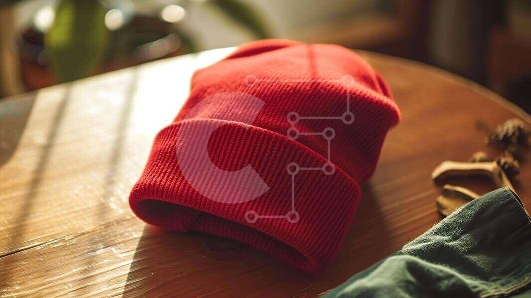 Intra Συλλεκτικό Ξύλινο Παζλ Plywood  4mm - Κόκκινο πλεκτό φασόλι σε ξύλινο τραπέζι Σε Ξύλινο Κουτί - Διαστάσεις Puzzle: 10x10 cm – 25 κομμάτια