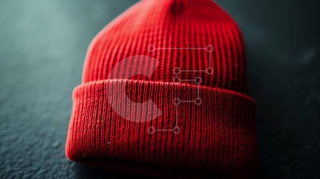 Intra Συλλεκτικό Ξύλινο Παζλ Plywood  4mm - Κοντινό πλάνο ενός κόκκινου πλεκτού καπέλου Beanie Σε Ξύλινο Κουτί - Διαστάσεις Puzzle: 10x10 cm – 25 κομμάτια