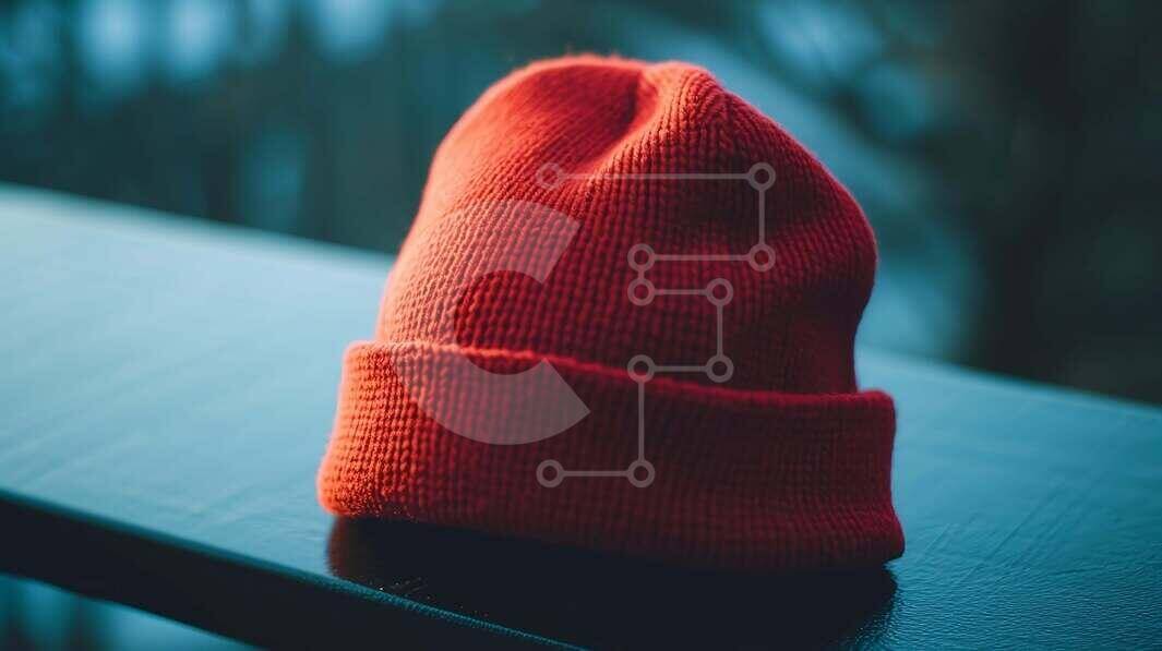 Intra Συλλεκτικό Ξύλινο Παζλ Plywood  4mm - Red Beanie καπέλο σε μαύρη επιφάνεια Σε Ξύλινο Κουτί - Διαστάσεις Puzzle: 10x10 cm – 25 κομμάτια