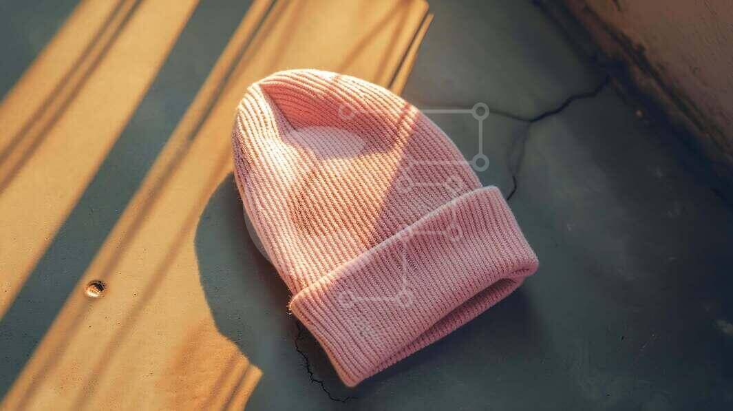 Intra Συλλεκτικό Ξύλινο Παζλ Plywood  4mm - Ροζ καπέλο Beanie σε μια επιφάνεια Σε Ξύλινο Κουτί - Διαστάσεις Puzzle: 10x10 cm – 25 κομμάτια