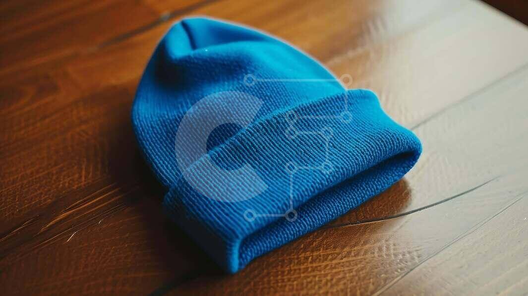 Intra Συλλεκτικό Ξύλινο Παζλ Plywood  4mm - Μπλε καπέλο Beanie σε ξύλινη επιφάνεια Σε Ξύλινο Κουτί - Διαστάσεις Puzzle: 10x10 cm – 25 κομμάτια