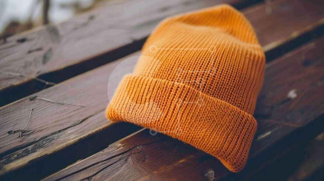 Intra Συλλεκτικό Ξύλινο Παζλ Plywood  4mm - Πλεκτό Πορτοκαλί Καπέλο Beanie σε Ξύλινη Επιφάνεια Σε Ξύλινο Κουτί - Διαστάσεις Puzzle: 10x10 cm – 25 κομμάτια