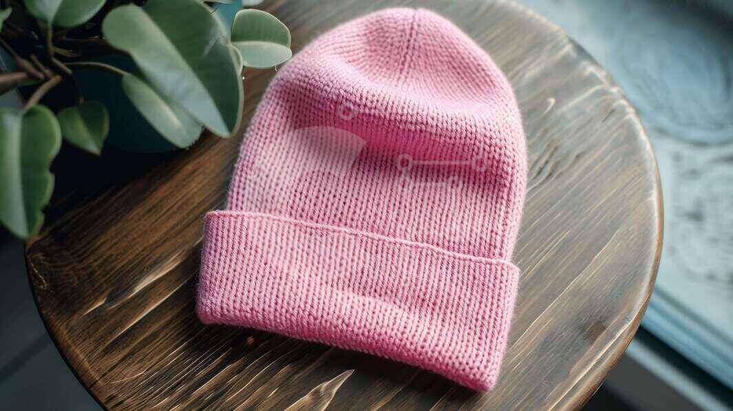 Intra Συλλεκτικό Ξύλινο Παζλ Plywood  4mm - Μωβ πλεκτό καπέλο Beanie σε ξύλινο τραπέζι Σε Ξύλινο Κουτί - Διαστάσεις Puzzle: 10x10 cm – 25 κομμάτια