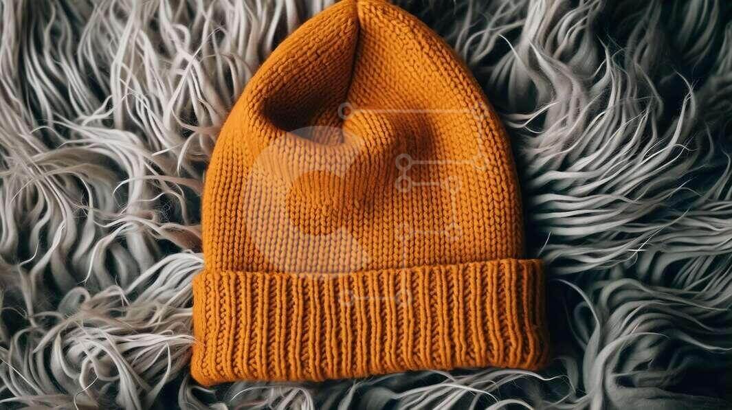 Intra Συλλεκτικό Ξύλινο Παζλ Plywood  4mm - Πορτοκαλί πλεκτό καπέλο Beanie σε αφράτο φόντο Σε Ξύλινο Κουτί - Διαστάσεις Puzzle: 10x10 cm – 25 κομμάτια