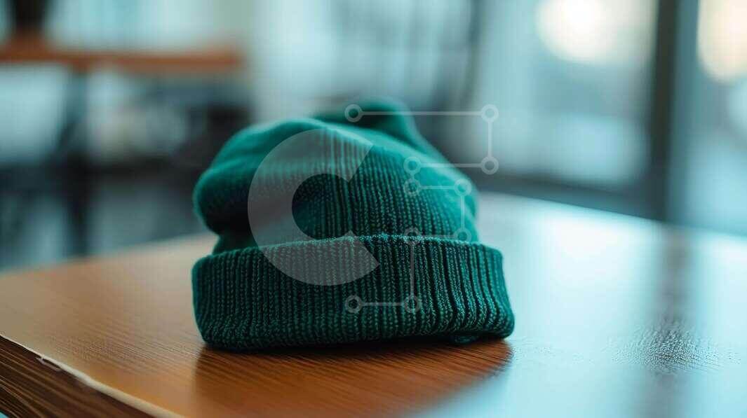 Intra Συλλεκτικό Ξύλινο Παζλ Plywood  4mm - Πράσινο καπέλο Beanie σε ξύλινο τραπέζι Σε Ξύλινο Κουτί - Διαστάσεις Puzzle: 10x10 cm – 25 κομμάτια