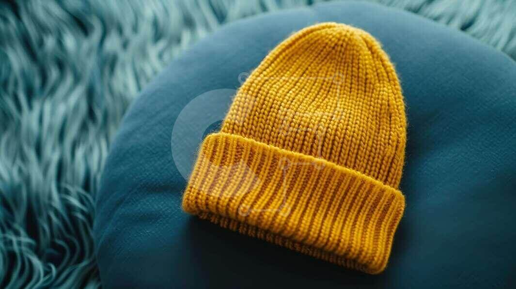 Intra Συλλεκτικό Ξύλινο Παζλ Plywood  4mm - Κίτρινο πλεκτό φασόλι σε μπλε μαξιλάρι Σε Ξύλινο Κουτί - Διαστάσεις Puzzle: 10x10 cm – 25 κομμάτια