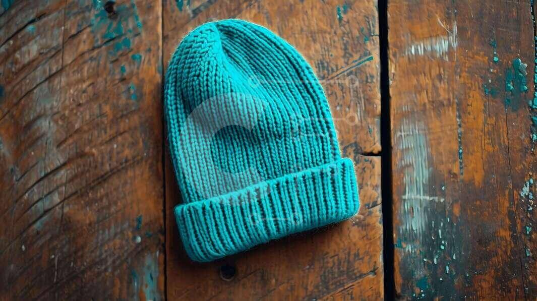 Intra Συλλεκτικό Ξύλινο Παζλ Plywood  4mm - Καπέλο Teal Beanie σε ξύλινη επιφάνεια Σε Ξύλινο Κουτί - Διαστάσεις Puzzle: 10x10 cm – 25 κομμάτια