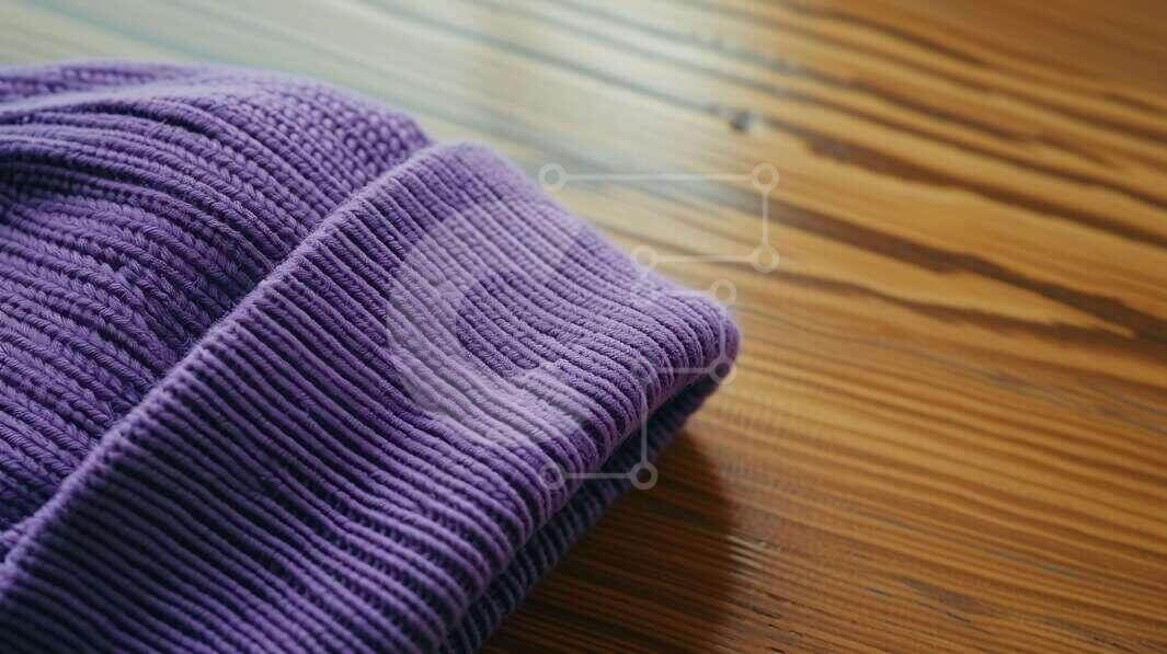 Intra Συλλεκτικό Ξύλινο Παζλ Plywood  4mm - Μωβ πλεκτό Beanie σε ξύλινο τραπέζι Σε Ξύλινο Κουτί - Διαστάσεις Puzzle: 10x10 cm – 25 κομμάτια