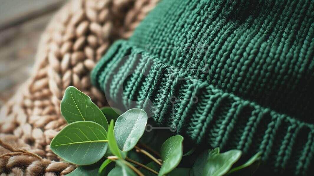 Intra Συλλεκτικό Ξύλινο Παζλ Plywood  4mm - Άνετο πράσινο πλεκτό καπέλο και κουβέρτα με πράσινα φύλλα Σε Ξύλινο Κουτί - Διαστάσεις Puzzle: 10x10 cm – 25 κομμάτια