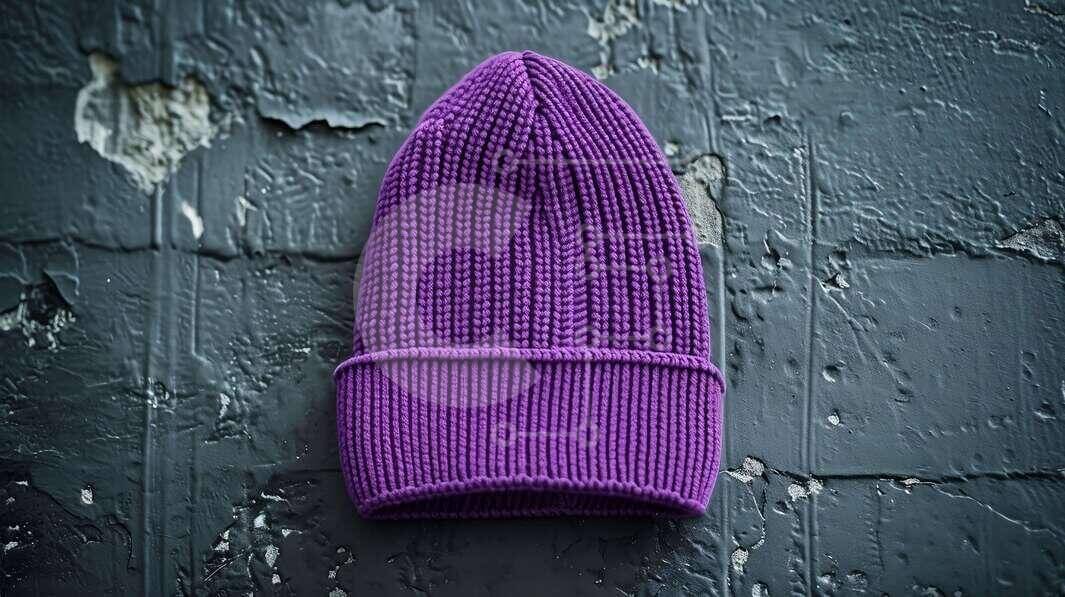 Intra Συλλεκτικό Ξύλινο Παζλ Plywood  4mm - Μωβ πλεκτό καπέλο Beanie σε γκρι τοίχο Σε Ξύλινο Κουτί - Διαστάσεις Puzzle: 10x10 cm – 25 κομμάτια