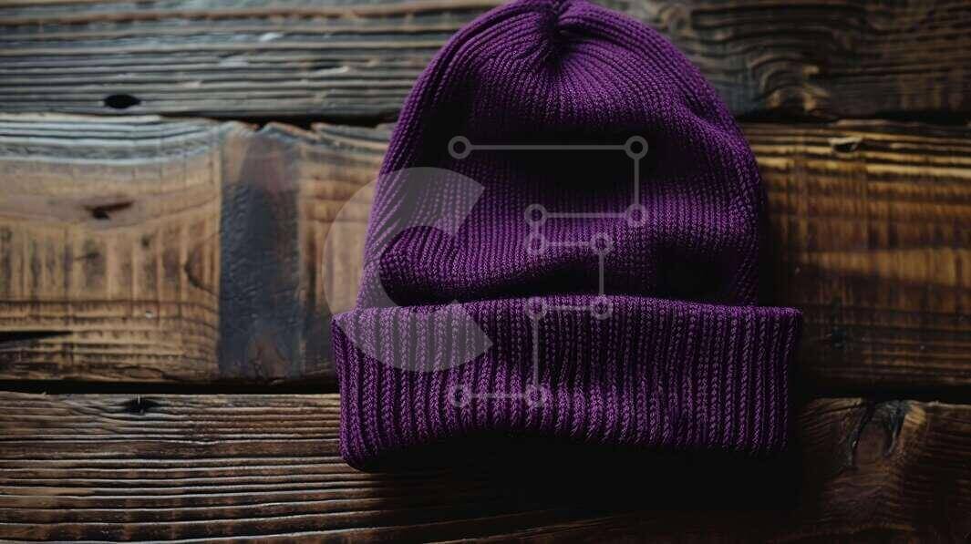 Intra Συλλεκτικό Ξύλινο Παζλ Plywood  4mm - Μωβ Πλεκτό Beanie σε Ξύλινη Επιφάνεια Σε Ξύλινο Κουτί - Διαστάσεις Puzzle: 10x10 cm – 25 κομμάτια