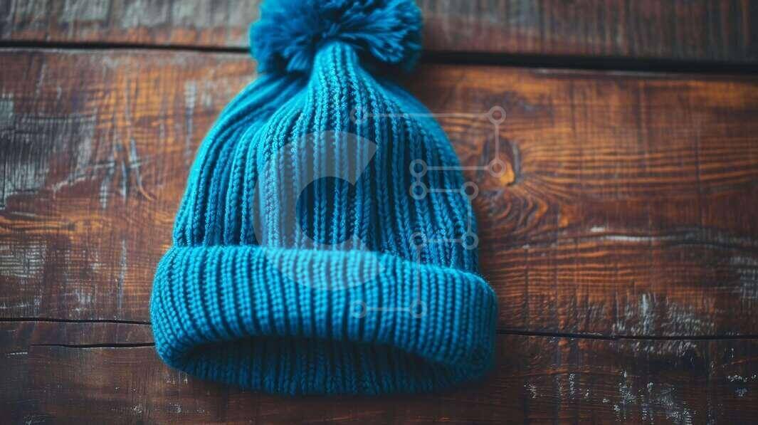 Intra Συλλεκτικό Ξύλινο Παζλ Plywood  4mm - Μπλε πλεκτό καπέλο Beanie σε ξύλινη επιφάνεια Σε Ξύλινο Κουτί - Διαστάσεις Puzzle: 10x10 cm – 25 κομμάτια