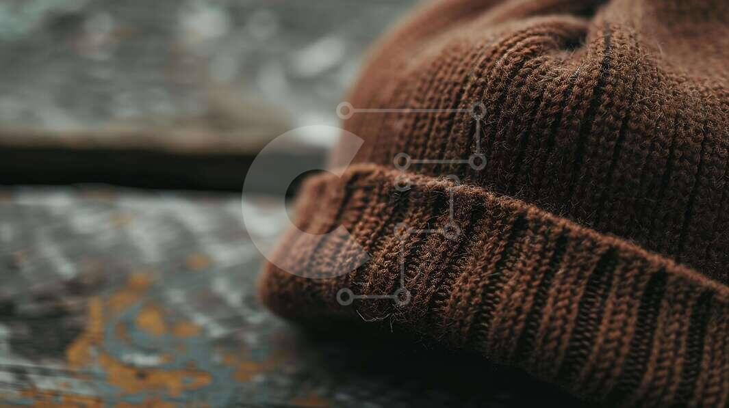 Intra Συλλεκτικό Ξύλινο Παζλ Plywood  4mm - Κοντινό πλάνο του καφέ πλεκτού καπέλου Beanie Σε Ξύλινο Κουτί - Διαστάσεις Puzzle: 10x10 cm – 25 κομμάτια