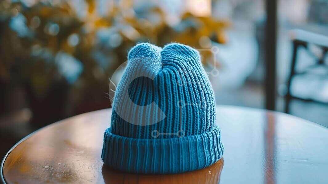 Intra Συλλεκτικό Ξύλινο Παζλ Plywood  4mm - Μπλε πλεκτό φασόλι σε ξύλινο τραπέζι Σε Ξύλινο Κουτί - Διαστάσεις Puzzle: 10x10 cm – 25 κομμάτια