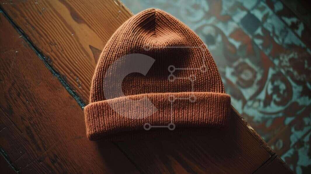 Intra Συλλεκτικό Ξύλινο Παζλ Plywood  4mm - Πλεκτό πορτοκαλί καπέλο σε ξύλινη επιφάνεια Σε Ξύλινο Κουτί - Διαστάσεις: 10x10 cm – 25 κομμάτια