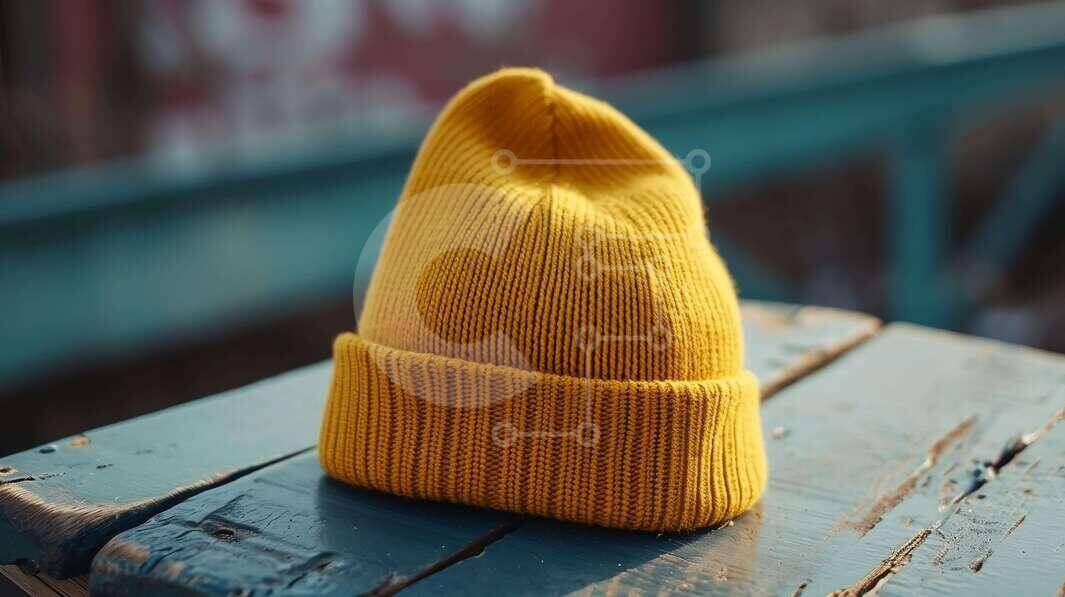 Intra Συλλεκτικό Ξύλινο Παζλ Plywood  4mm - Κίτρινο πλεκτό φασόλι σε μπλε ξύλινο τραπέζι Σε Ξύλινο Κουτί - Διαστάσεις Puzzle: 10x10 cm – 25 κομμάτια