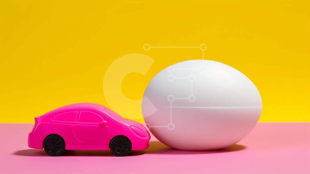 Intra Συλλεκτικό Ξύλινο Παζλ Plywood  4mm - Πολύχρωμο παιχνίδι αυτοκίνητο και αυγό σε κίτρινο φόντο Σε Ξύλινο Κουτί - Διαστάσεις Puzzle: 10x10 cm – 25 κομμάτια