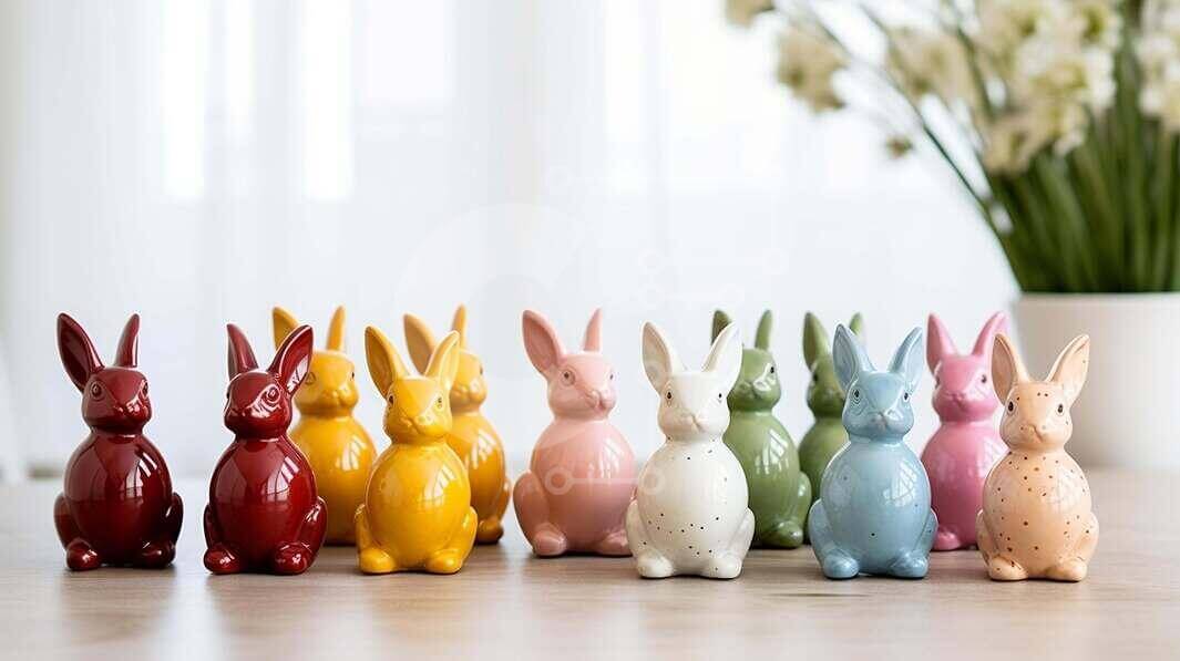 Intra Συλλεκτικό Ξύλινο Παζλ Plywood  4mm - Πολύχρωμα κεραμικά κουνελάκια για πασχαλινή διακόσμηση Σε Ξύλινο Κουτί - Διαστάσεις Puzzle: 10x10 cm – 25 κομμάτια