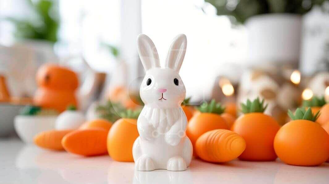 Intra Συλλεκτικό Ξύλινο Παζλ Plywood  4mm - Λευκό ειδώλιο λαγουδάκι με πορτοκαλί καρότα και κεριά Σε Ξύλινο Κουτί - Διαστάσεις Puzzle: 10x10 cm – 25 κομμάτια