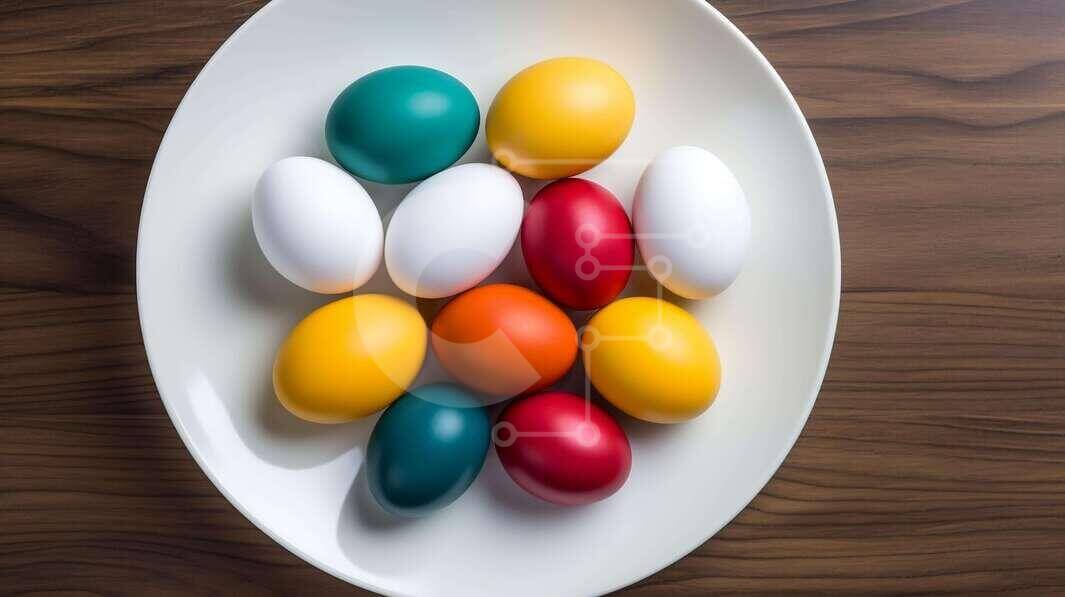 Intra Συλλεκτικό Ξύλινο Παζλ Plywood  4mm - Ζωηρόχρωμα Πασχαλινά αυγά σε ένα άσπρο πιάτο Σε Ξύλινο Κουτί - Διαστάσεις: 10x10 cm – 25 κομμάτια