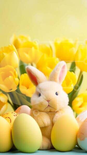 Intra Συλλεκτικό Ξύλινο Παζλ Plywood  4mm - Πασχαλινό λαγουδάκι ανάμεσα σε κίτρινα λουλούδια και αυγά τουλίπας Σε Ξύλινο Κουτί - Διαστάσεις: 10x10 cm – 25 κομμάτια