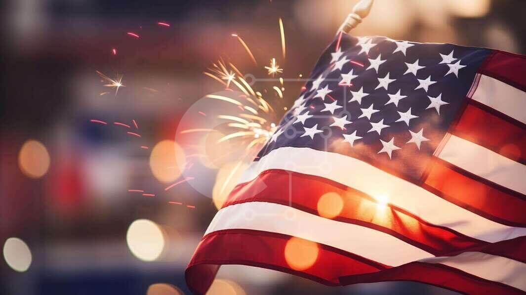 Intra Συλλεκτικό Ξύλινο Παζλ Plywood  4mm - Πατριωτική αμερικανική σημαία με πυροτεχνήματα και βεγγαλικά Σε Ξύλινο Κουτί - Διαστάσεις: 10x10 cm – 25 κομμάτια