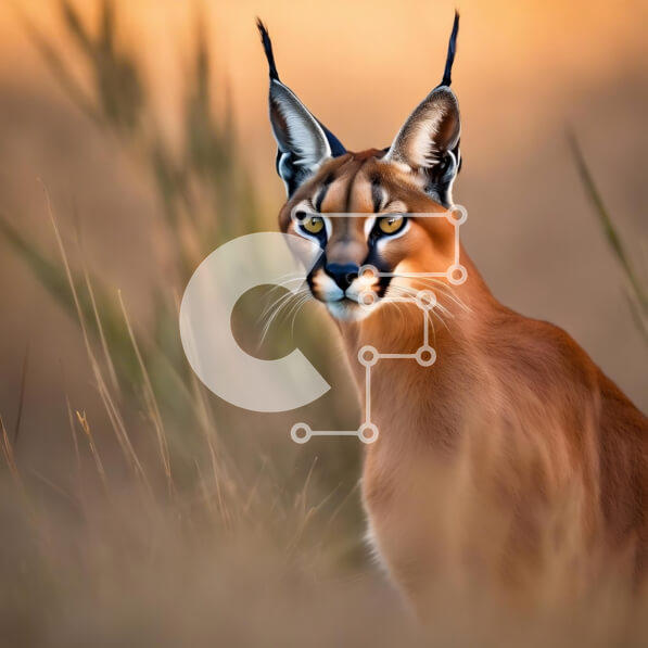 Intra Συλλεκτικό Ξύλινο Παζλ Plywood  4mm - Συναγερμός Caracal γάτα στο ψηλό γρασίδι Σε Ξύλινο Κουτί - Διαστάσεις: 10x10 cm – 25 κομμάτια