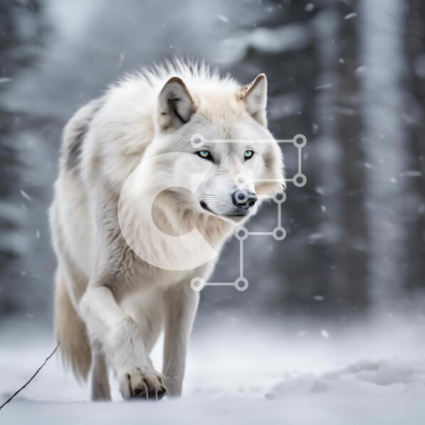 Intra Συλλεκτικό Ξύλινο Παζλ Plywood  4mm - Λευκός Λύκος στο Snowy Woods Σε Ξύλινο Κουτί - Διαστάσεις: 10x10 cm – 25 κομμάτια