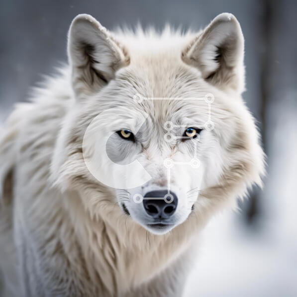 Intra Συλλεκτικό Ξύλινο Παζλ Plywood  4mm - Λευκός λύκος με μπλε μάτια που στέκεται στο χιόνι Σε Ξύλινο Κουτί - Διαστάσεις: 10x10 cm – 25 κομμάτια