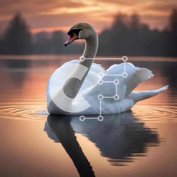 Intra Συλλεκτικό Ξύλινο Παζλ Plywood  4mm - Λευκός Κύκνος που κολυμπά σε μια λίμνη ηλιοβασιλέματος Σε Ξύλινο Κουτί - Διαστάσεις: 10x10 cm – 25 κομμάτια