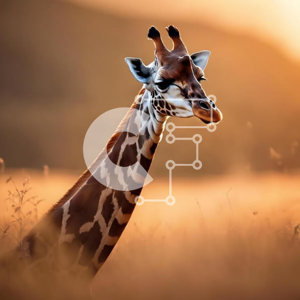 Intra Συλλεκτικό Ξύλινο Παζλ Plywood  4mm - Καμηλοπάρδαλη σε χορταριασμένο χωράφι στο ηλιοβασίλεμα Σε Ξύλινο Κουτί - Διαστάσεις: 10x10 cm – 25 κομμάτια