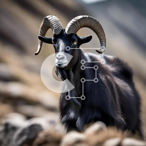 Intra Συλλεκτικό Ξύλινο Παζλ Plywood  4mm - Περίεργη μαύρη κατσίκα σε ένα βραχώδες τοπίο Σε Ξύλινο Κουτί - Διαστάσεις: 10x10 cm – 25 κομμάτια