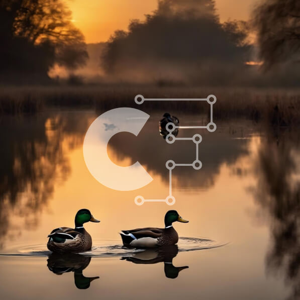 Intra Συλλεκτικό Ξύλινο Παζλ Plywood  4mm - Πάπιες που κολυμπούν στη λίμνη στο ηλιοβασίλεμα Σε Ξύλινο Κουτί - Διαστάσεις: 10x10 cm – 25 κομμάτια