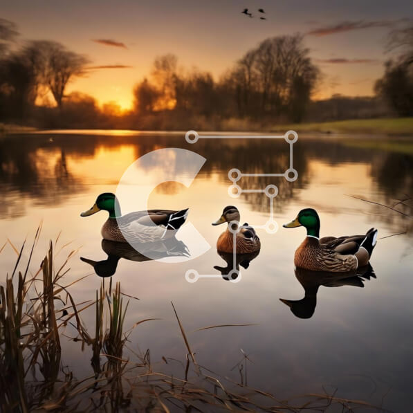 Intra Συλλεκτικό Ξύλινο Παζλ Plywood  4mm - Πάπιες που κολυμπούν στη λίμνη στο ηλιοβασίλεμα Σε Ξύλινο Κουτί - Διαστάσεις: 10x10 cm – 25 κομμάτια