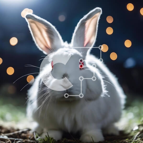 Intra Συλλεκτικό Ξύλινο Παζλ Plywood  4mm - Λευκό λαγουδάκι με κόκκινα μάτια μπροστά στα πολύχρωμα φώτα Σε Ξύλινο Κουτί - Διαστάσεις: 10x10 cm – 25 κομμάτια