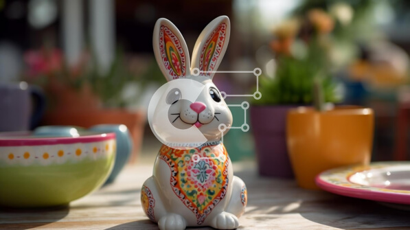 Intra Συλλεκτικό Ξύλινο Παζλ Plywood  4mm - Κεραμικό ειδώλιο λαγουδάκι σε πολύχρωμα πιάτα και μαχαιροπίρουνα Σε Ξύλινο Κουτί - Διαστάσεις Puzzle: 10x10 cm – 25 κομμάτια