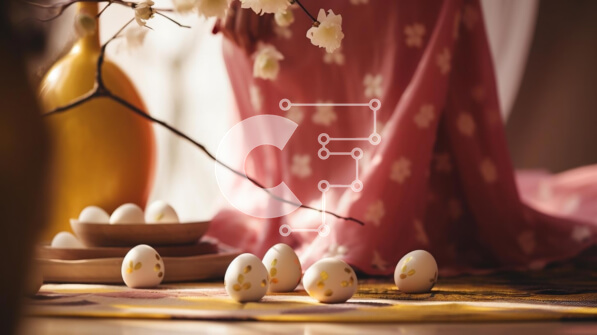 Intra Συλλεκτικό Ξύλινο Παζλ Plywood  4mm - Ροζ πασχαλινό φόρεμα με λευκά αυγά και βάζο με λουλούδια Σε Ξύλινο Κουτί - Διαστάσεις Puzzle: 10x10 cm – 25 κομμάτια