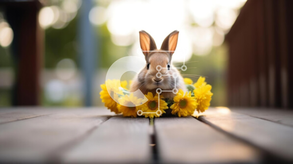 Intra Συλλεκτικό Ξύλινο Παζλ Plywood  4mm - Λαγουδάκι κουνέλι στα ηλιοτρόπια Σε Ξύλινο Κουτί - Διαστάσεις: 10x10 cm – 25 κομμάτια