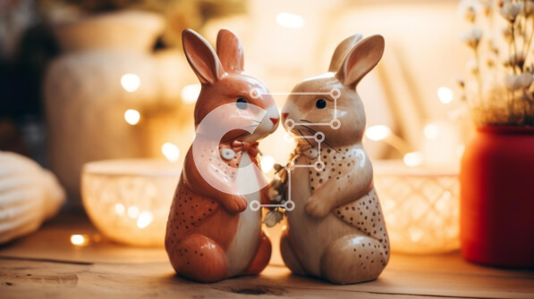 Intra Συλλεκτικό Ξύλινο Παζλ Plywood  4mm - Ρομαντικά κεραμικά ειδώλια κουνελιού σε ξύλινο τραπέζι Σε Ξύλινο Κουτί - Διαστάσεις: 10x10 cm – 25 κομμάτια