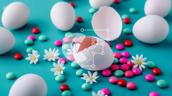 Intra Συλλεκτικό Ξύλινο Παζλ Plywood  4mm - Πασχαλινά αυγά και καραμέλα σε μπλε φόντο Σε Ξύλινο Κουτί - Διαστάσεις: 10x10 cm – 25 κομμάτια