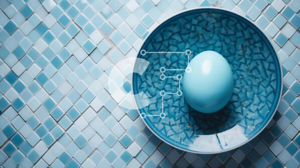 Σετ των 2 Intra Συλλεκτικό Ξύλινο Παζλ Plywood  4mm - Φρεσκοσπασμένο αυγό σε μπλε μπολ σε φόντο με πλακάκια Σε Ξύλινο Κουτί - Διαστάσεις: 10x10 cm – 25 κομμάτια