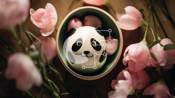 Intra Συλλεκτικό Ξύλινο Παζλ Plywood  4mm - Πασχαλινό αυγό με σχέδιο αρκούδας Panda και ροζ τουλίπες Σε Ξύλινο Κουτί - Διαστάσεις: 10x10 cm – 25 κομμάτια