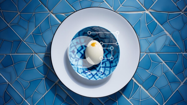 Σετ των 2 Intra Συλλεκτικό Ξύλινο Παζλ Plywood  4mm - Φρεσκομαγειρεμένο αυγό στο μπλε πιάτο Σε Ξύλινο Κουτί - Διαστάσεις: 10x10 cm – 25 κομμάτια