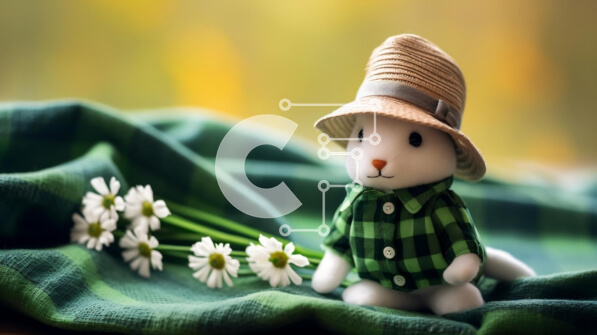 Intra Συλλεκτικό Ξύλινο Παζλ Plywood  4mm - Παιχνίδι κουνελάκι με φόρμα και καπέλο που περιβάλλεται από μαργαρίτες Σε Ξύλινο Κουτί - Διαστάσεις: 10x10 cm – 25 κομμάτια